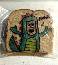 Sandwich Bag Art: A guy in a dragon costume