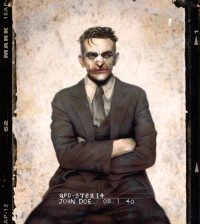 The Joker posing for a mug shot in the 1940s.